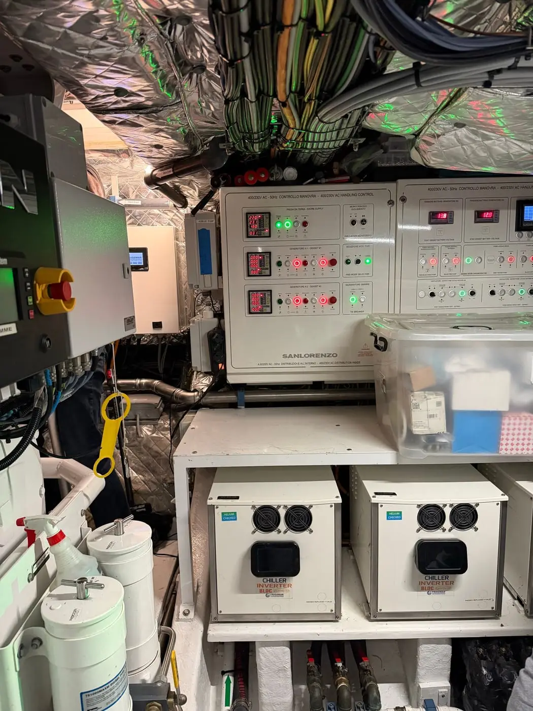 Electrical and climate control panels aboard a yacht